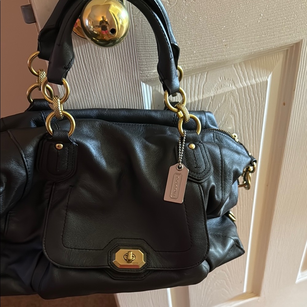 Coach Black Leather Satchel with Gold Accents